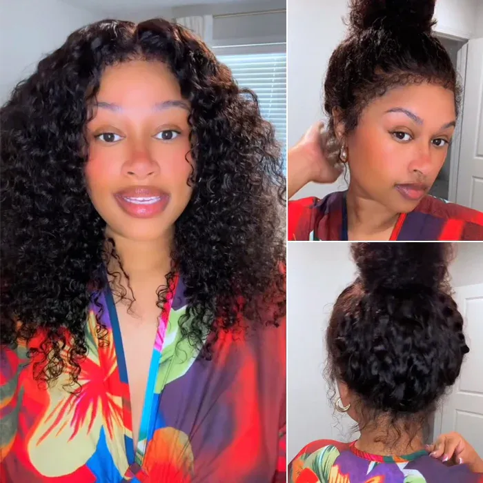 Onime Hair 4C Edges curly wig with natural hairline, glueless design, human hair, 220% density, showcasing textured curly style.