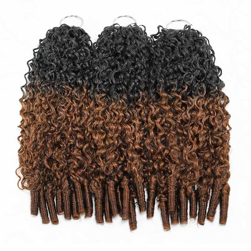 Onimehair 16A Burmese Curly Feather Crochet Hair extensions in T1B/30, natural soft pre-looped crochet braids for women