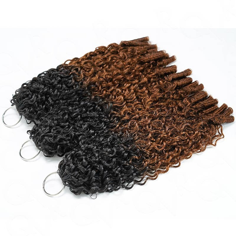 Onimehair 16A Burmese curly feather crochet hair extensions in T1B/30, natural soft human crochet braids for women.