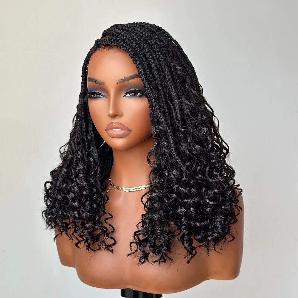 Exclusive Deal | HD Full Lace Knotless Boho Curls Braided Bob Wig Flexi Fit Invisi Drawstring Cap