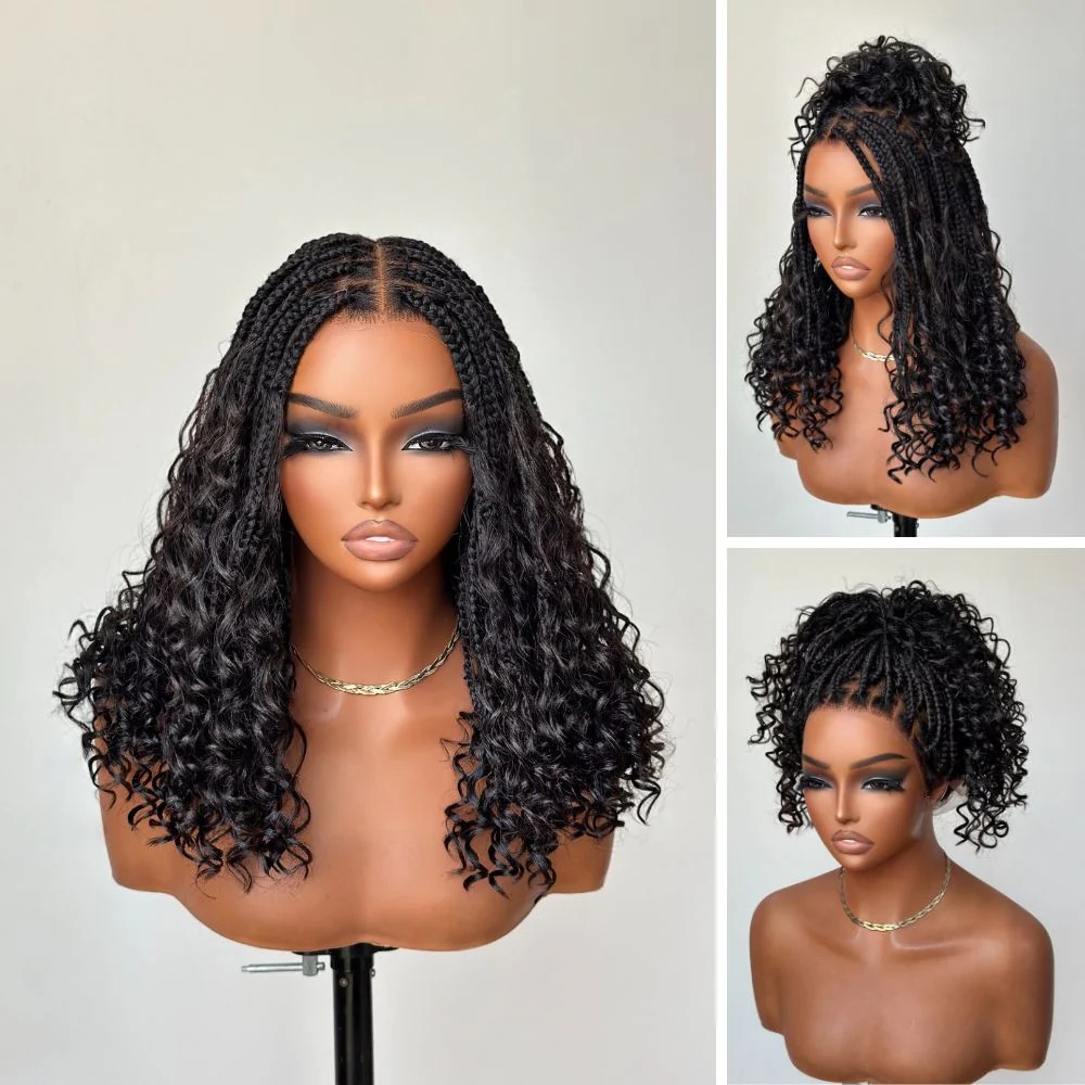 Exclusive Deal | HD Full Lace Knotless Boho Curls Braided Bob Wig Flexi Fit Invisi Drawstring Cap