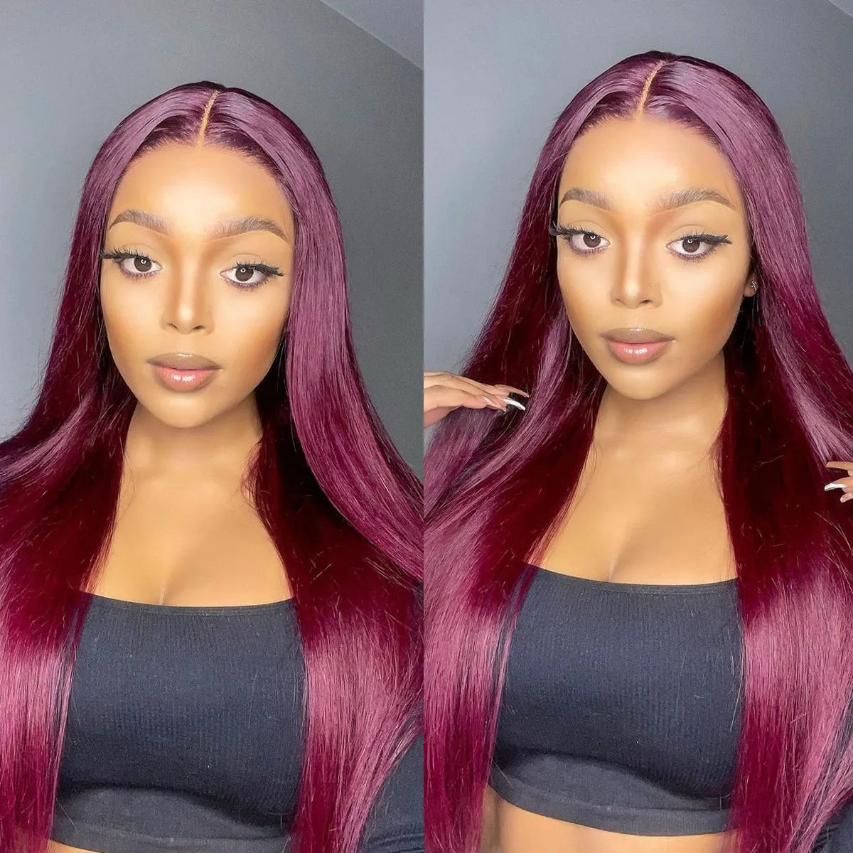 Onime Hair 99J straight lace wig with 13x4 HD lace, glueless design, 250% density, and natural baby hairs.