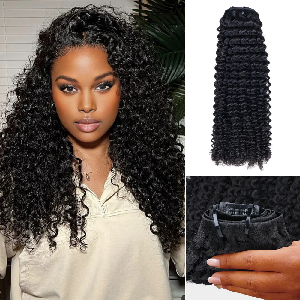 Onime Upgraded Invisi Edge Seamless Clip in Hair Extensions Kinky Curly Human Hair