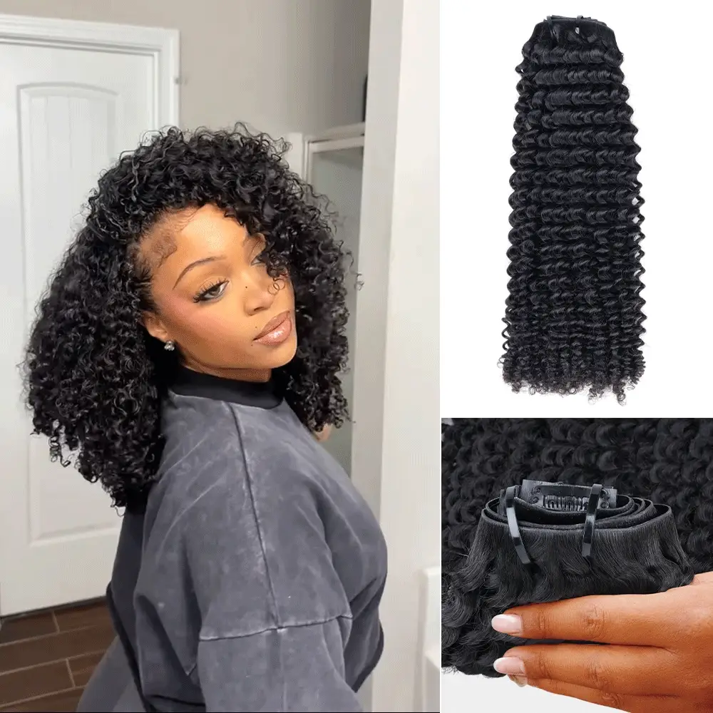 Onime Invisi Edge Seamless Clip in Hair Extensions Kinky Curly Real Human Hair