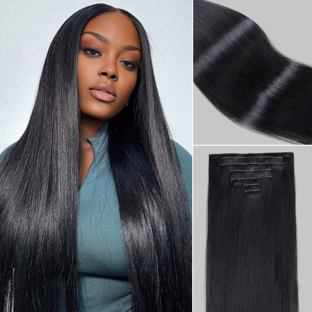 Onime Invisi Edge Seamless Clip in Hair Extensions Silky Straight Real Human Hair