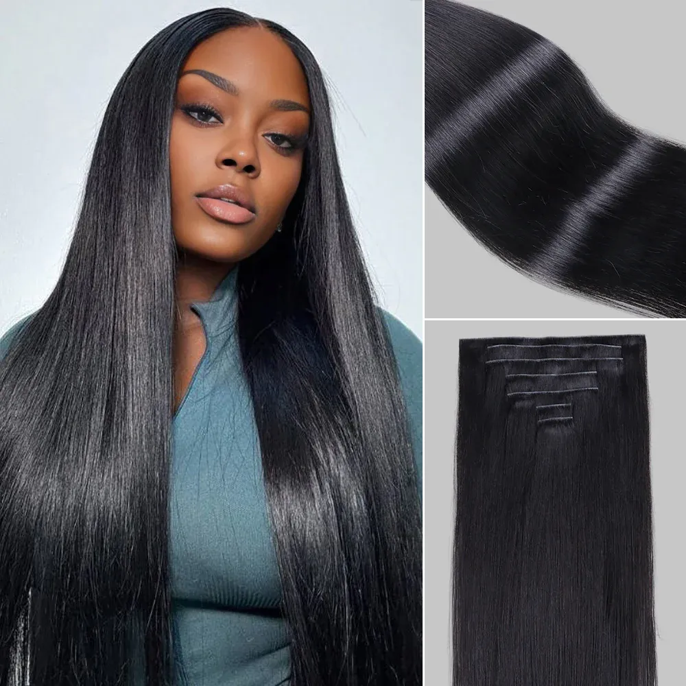 Onime Invisi Edge Seamless Clip in Hair Extensions Silky Straight Real Human Hair