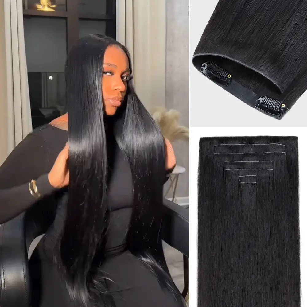 Onime Invisi Edge Seamless Clip in Hair Extensions Yaki Straight Real Human Hair
