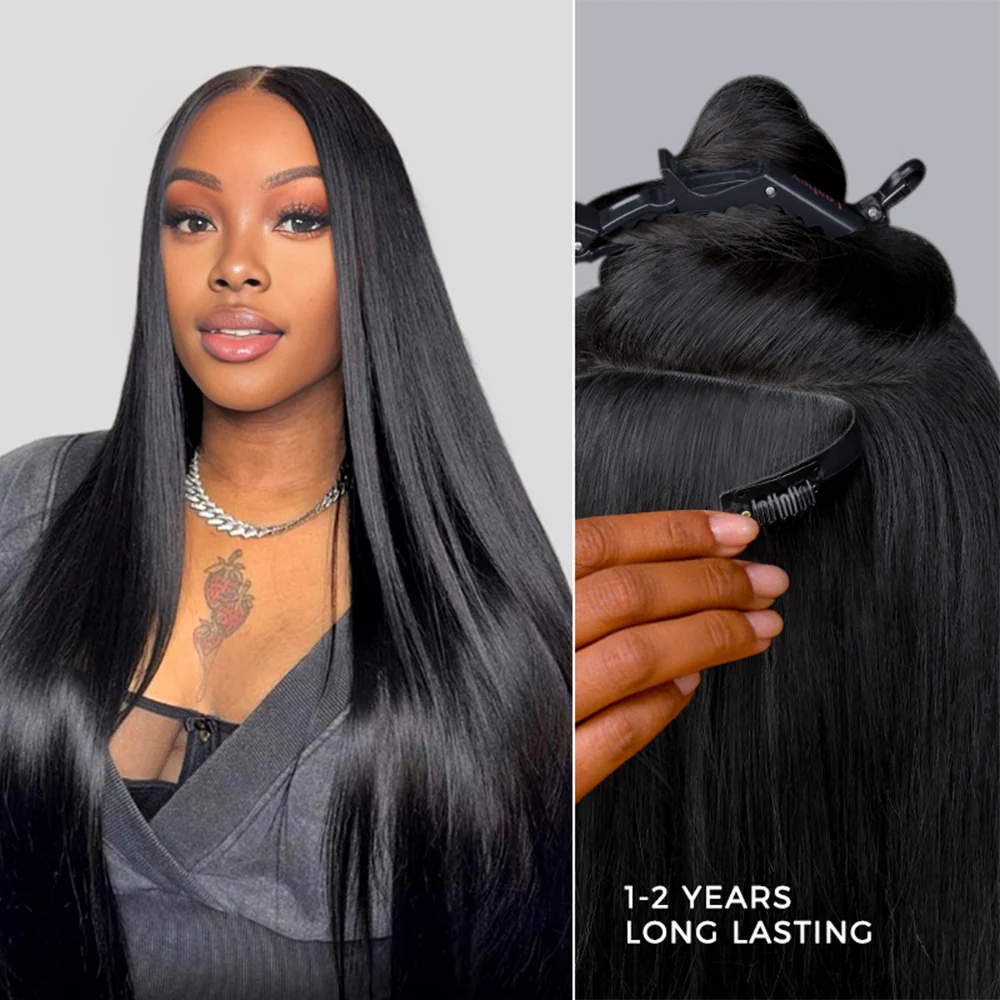 Onime Invisi Edge Seamless Clip in Hair Extensions Silky Straight Real Human Hair