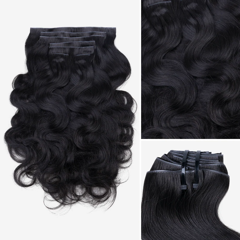 Onime Invisi Edge Seamless Clip in Hair Extensions Body Wave Real Human Hair