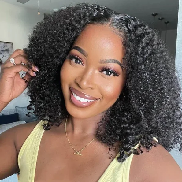 Kinky Curly Short Glueless 6×5 HD Lace Closure Bob Human Hair Wigs Pre Cut Lace Plucked Hairline 250% Density