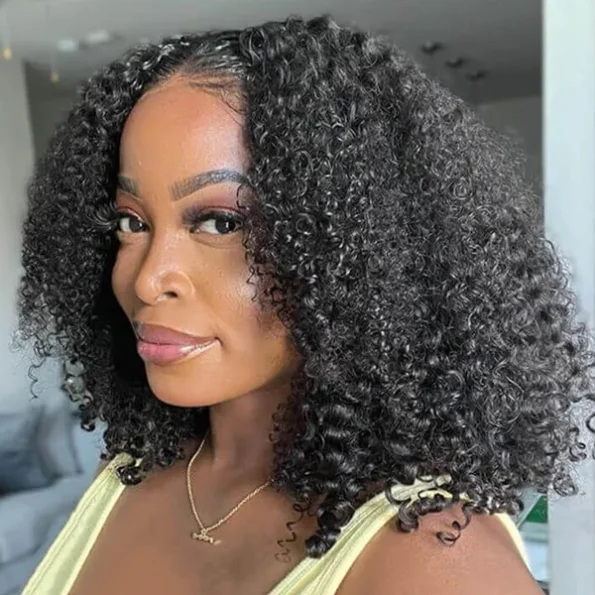 Kinky Curly Short Glueless 6×5 HD Lace Closure Bob Human Hair Wigs Pre Cut Lace Plucked Hairline 250% Density