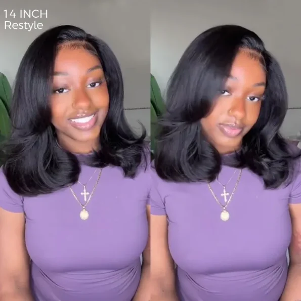 Layered Cut Kinky Straight Bob Human Hair Wig 6×5 HD Lace Glueless Short Wig Pre Plucked Natural Hairline