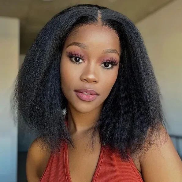 Layered Cut Kinky Straight Bob Human Hair Wig 6×5 HD Lace Glueless Short Wig Pre Plucked Natural Hairline