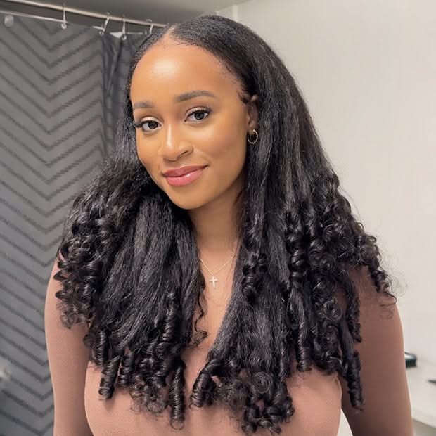 Pre Styled Kinky Straight Burmese Curly V Part Human Hair Wigs 250% Density Natural Blend Curly Hair Wigs With Spiral Curls - Onime Hair
