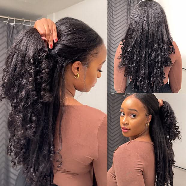 Pre Styled Kinky Straight Burmese Curly V Part Human Hair Wigs 250% Density Natural Blend Curly Hair Wigs With Spiral Curls - Onime Hair