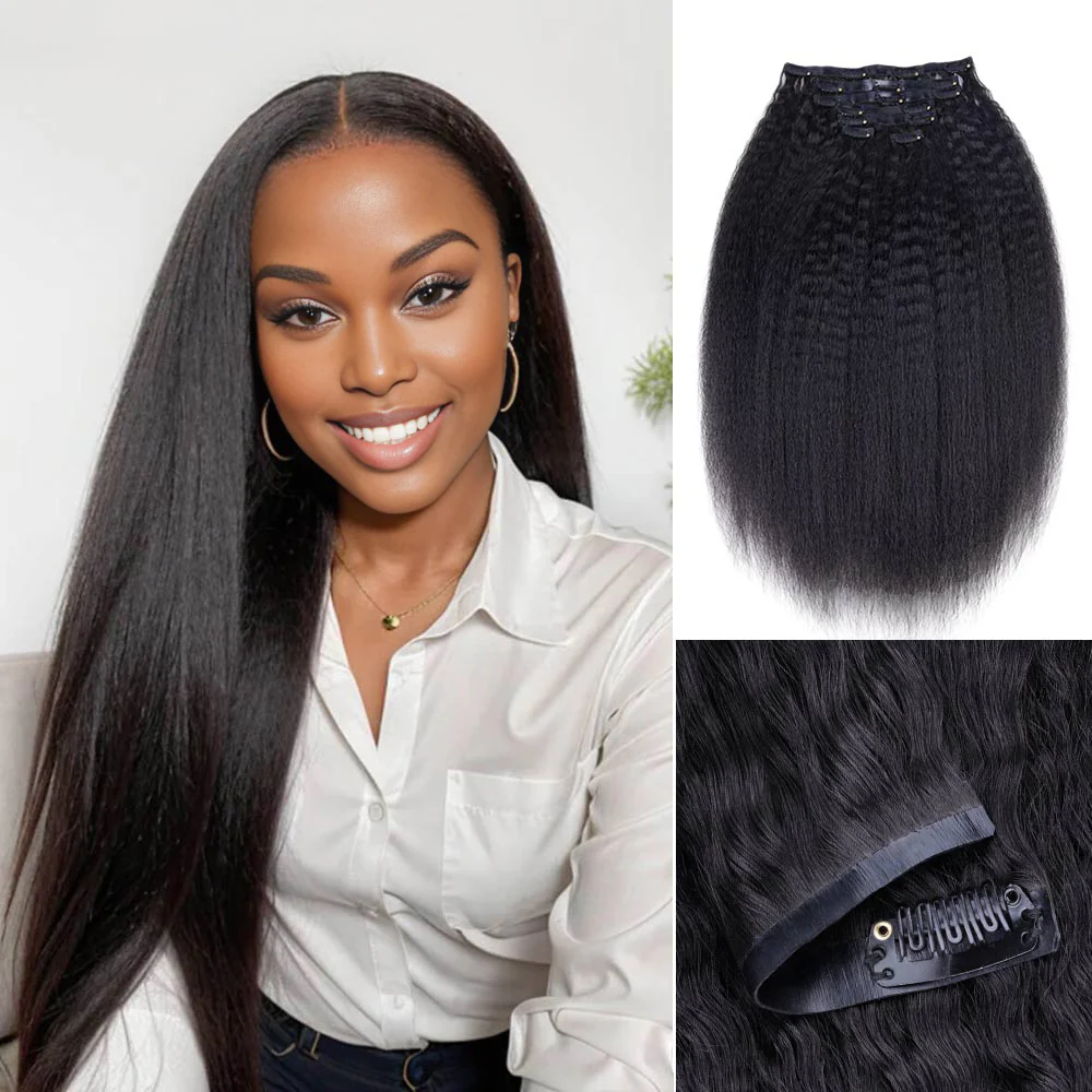 Onime Seamless Clip in Hair Extensions Super Flat Kinky Straight Real Human Hair