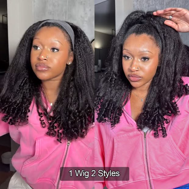 Pre Styled Kinky Straight Burmese Curly V Part Human Hair Wigs 250% Density Natural Blend Curly Hair Wigs With Spiral Curls - Onime Hair