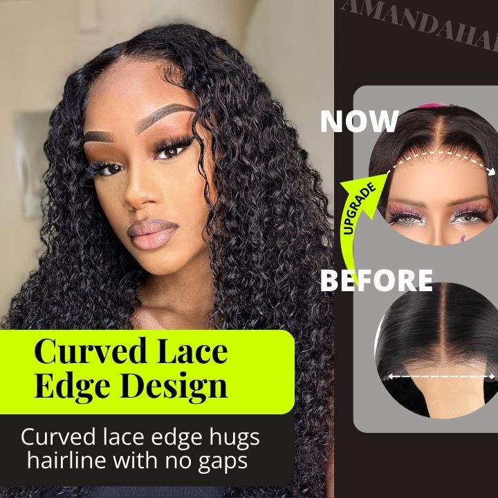 Onimehair™5x7 Jerry Curly Hair Undetectable Transparent HD Glueless V8  Lace Front  Wigs with Deep Hairline Free Part C Type Hairstyle