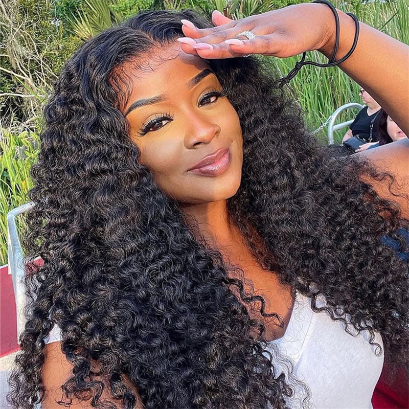 Onime 3 In 1 Half Wig Burmese Curly Glueless Flexi-Fit Drawstring Human Hair Wigs