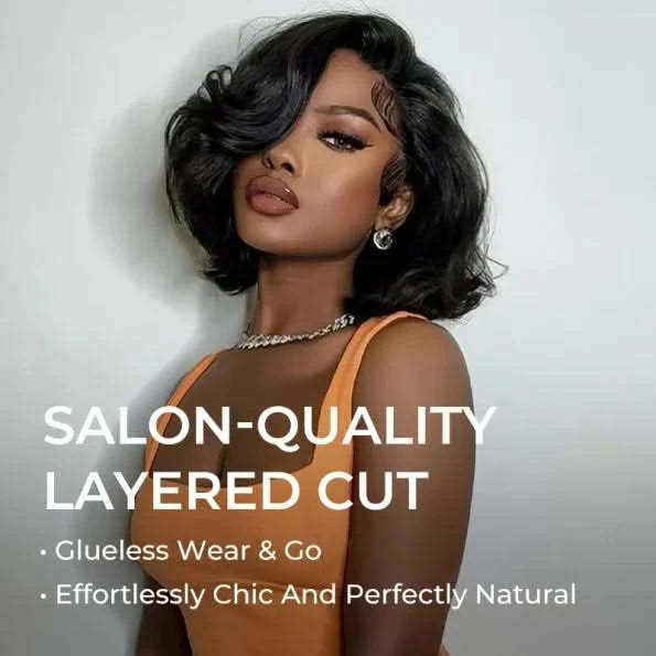 Limited Design | Layered Cut Glueless 5×5 Closure Lace Bob Wig Side Part Wear & Go 200% Density - Onime Hair