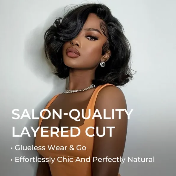 Limited Design | Layered Cut Glueless 6×5 Closure Lace Bob Wig Side Part Wear & Go 200% Density