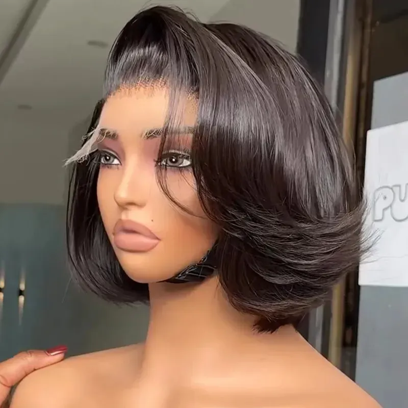 Limited Design | Layered Cut Glueless 6×5 Closure Lace Bob Wig Side Part Wear & Go 200% Density