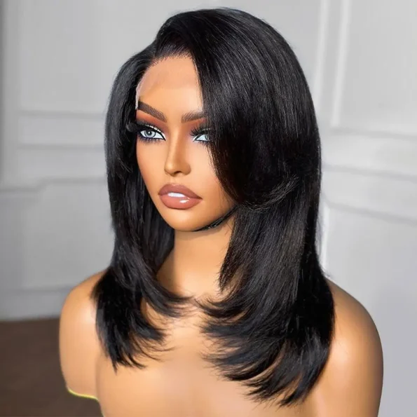 Handcraft Layered Cut 6×5 HD Lace Wear Go Glueless Short Bob Wig 100% Human Hair Natural Black