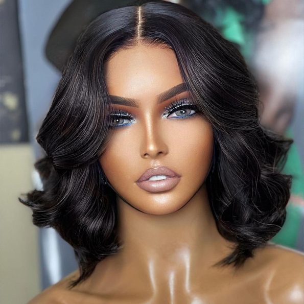 Pre Bleached Knots Short Loose Body 6×5 HD Lace Glueless Bob Wig Layer Wavy Wave Human Hair
