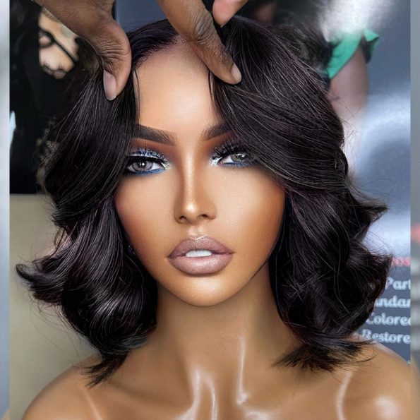 Pre Bleached Knots Short Loose Body 6×5 HD Lace Glueless Bob Wig Layer Wavy Wave Human Hair