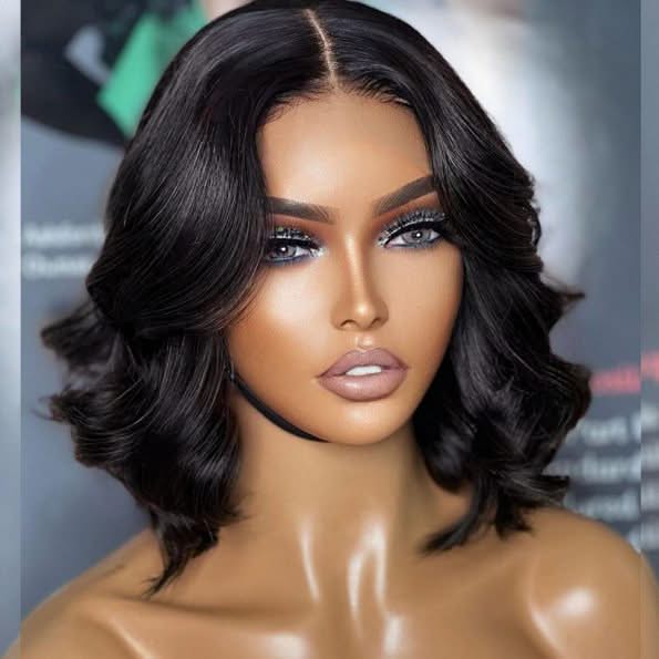 Pre Bleached Knots Short Loose Body 5×5 HD Lace Glueless Bob Wig Layer Wavy Wave Human Hair - Onime Hair
