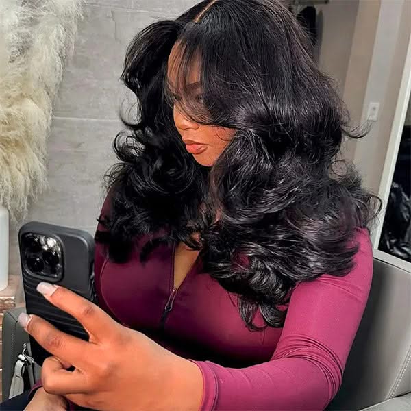 Pre Styled Butterfly Cut Layered Yaki Body V Part Human Hair Wigs With Drawstring 250% Density - Onime Hair