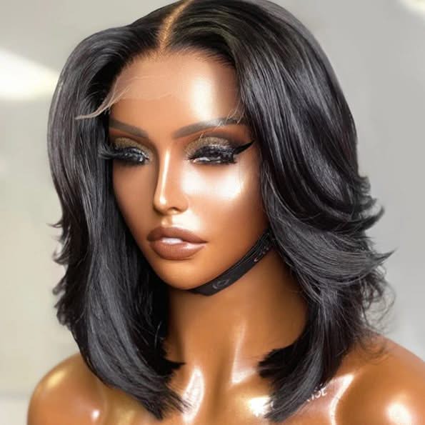 Handcraft Layered Cut 5×5 HD Lace Wear Go Glueless Short Bob Wig 100% Human Hair Natural Black - Onime Hair