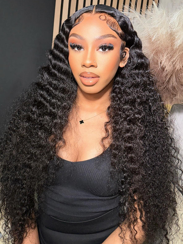 Onimehair™ Pre-bleached Loose Deep Wave Hair Wear Go Glueless Wig 13x4 Pre-cut HD Lace Pre-plucked
