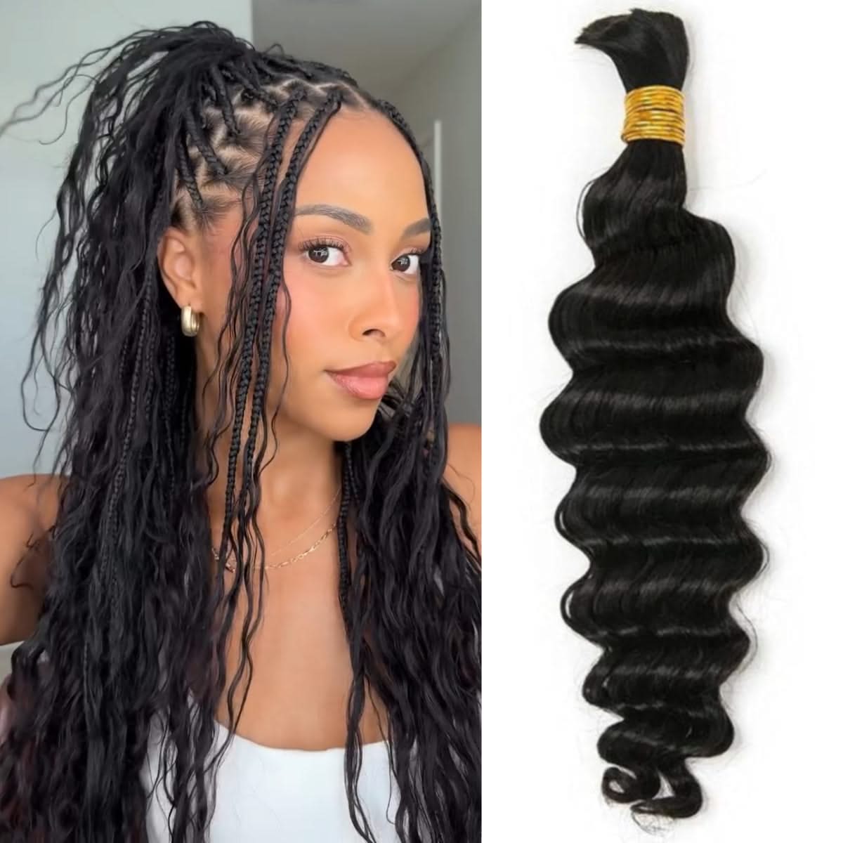 Loose Deep Wave Bulk Human Braiding Hair Extensions Natural Color - Onime Hair