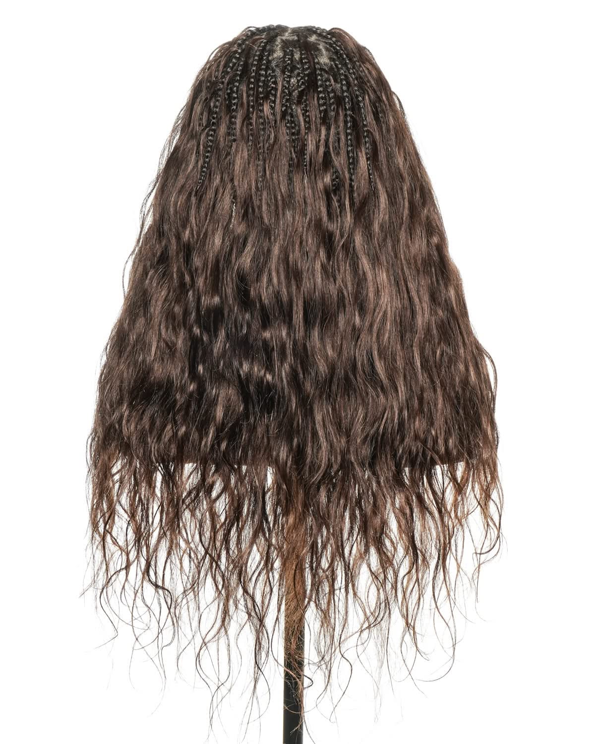 Michelle -  Salon-Style Braided Wig Bora Bora Human Hair Body Wave Pre Bleached Swiss HD Full Lace Boho Box Braids - Onime Hair