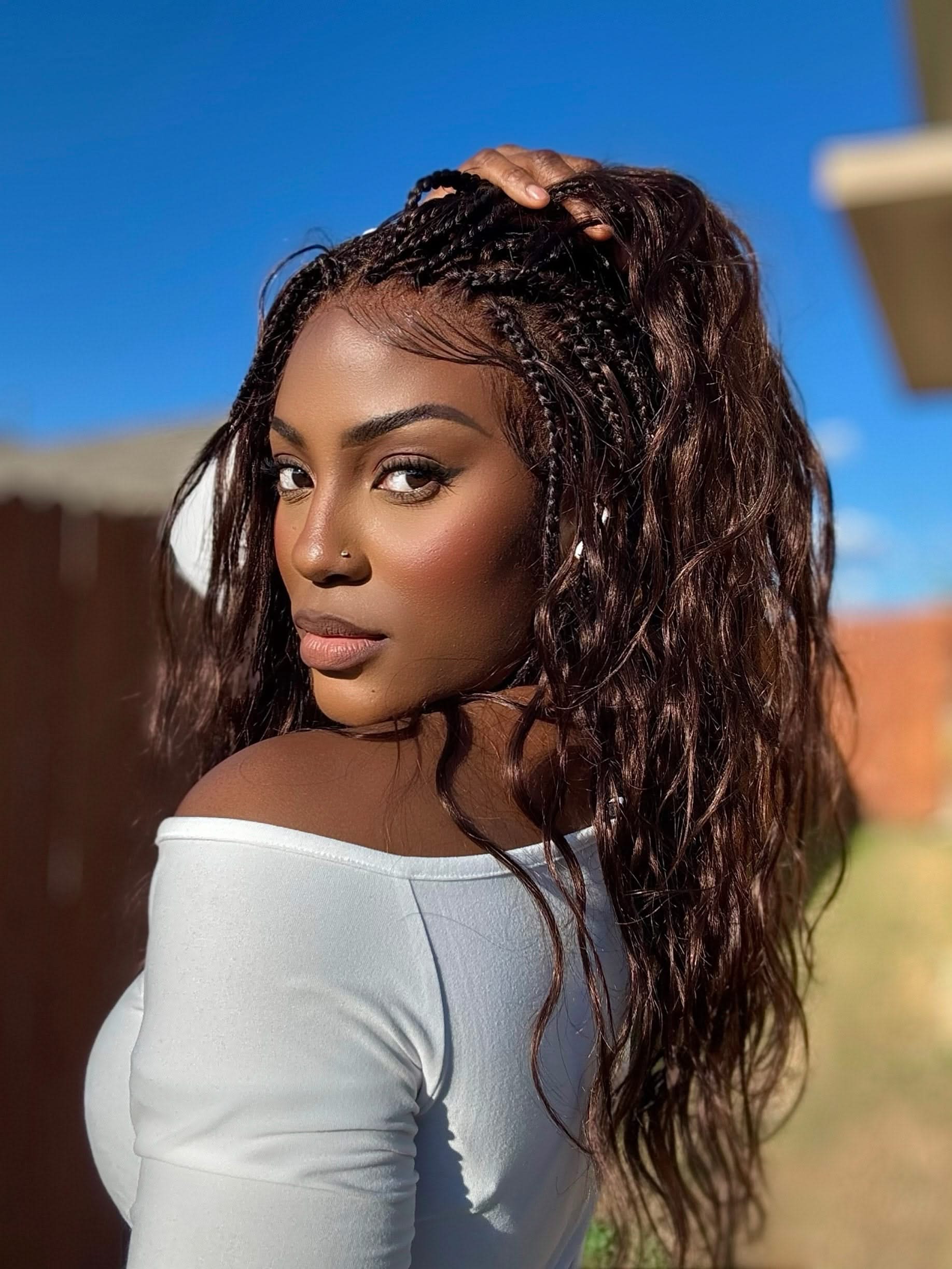 Michelle -  Salon-Style Braided Wig Bora Bora Human Hair Body Wave Pre Bleached Swiss HD Full Lace Boho Box Braids - Onime Hair