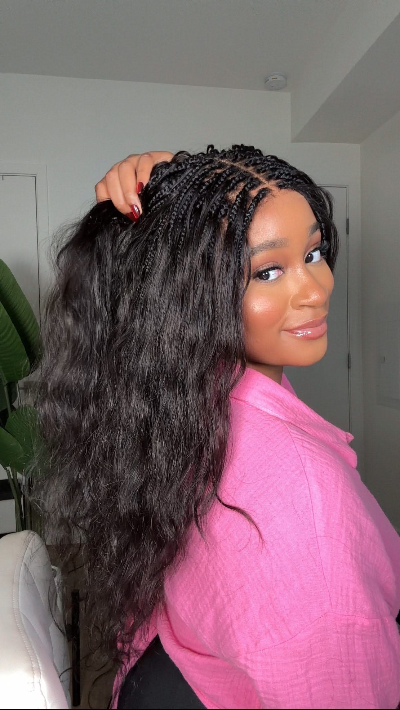 Michelle -  Salon-Style Braided Wig Bora Bora Human Hair Body Wave Pre Bleached Swiss HD Full Lace Boho Box Braids - Onime Hair