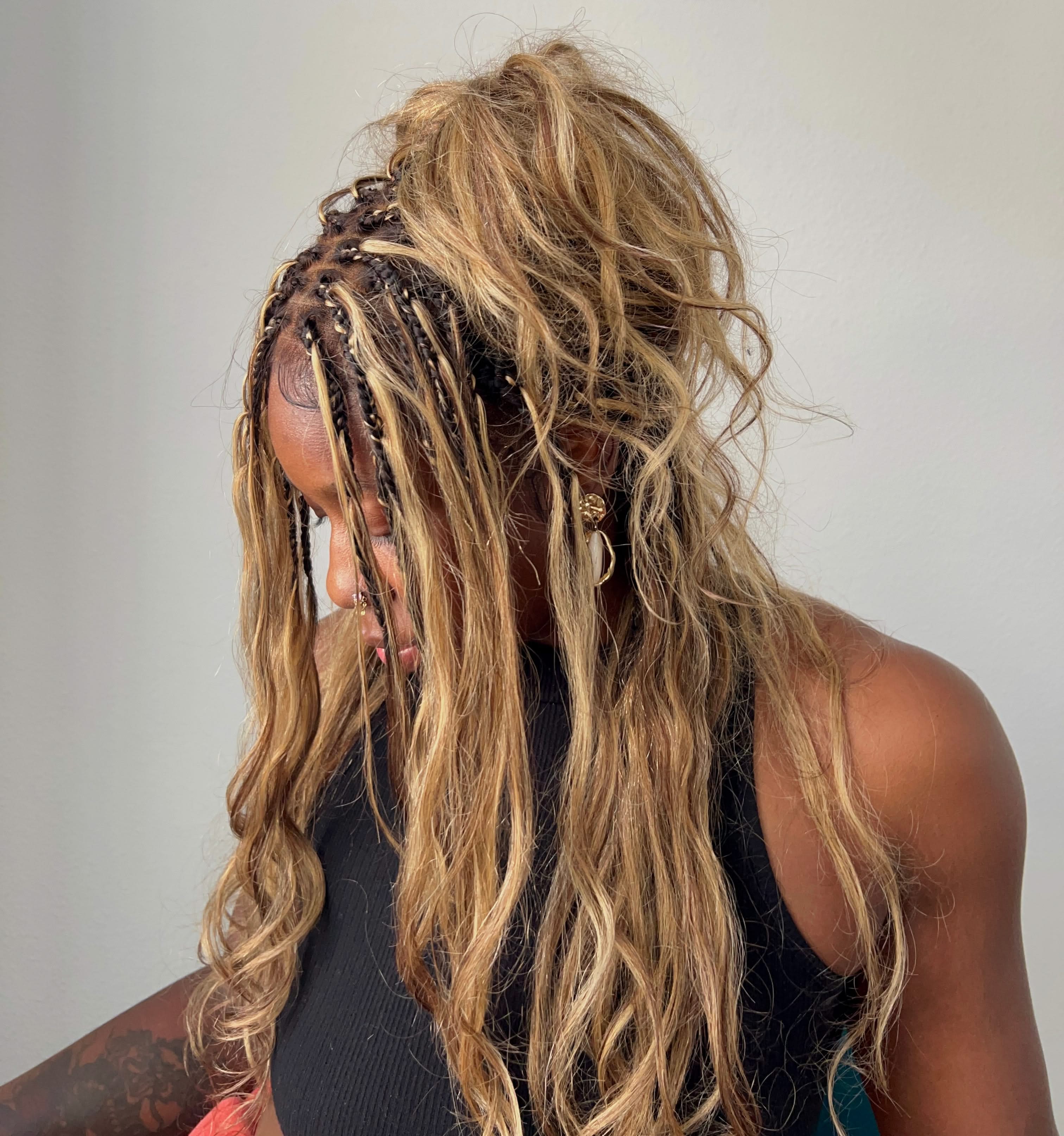 Michelle -  Salon-Style Braided Wig Bora Bora Human Hair Body Wave Pre Bleached Swiss HD Full Lace Boho Box Braids - Onime Hair