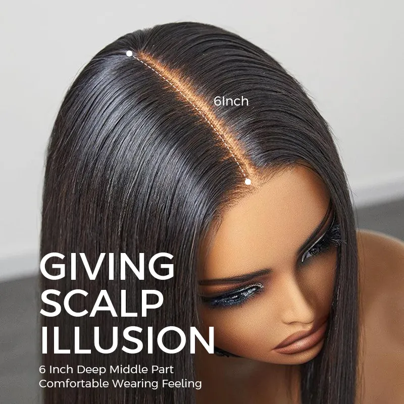 Sleek Bone Straight Bob 2×6 HD Lace Glueless Blunt Cut Middle Part Wig Super Double Drawn Hair Quality