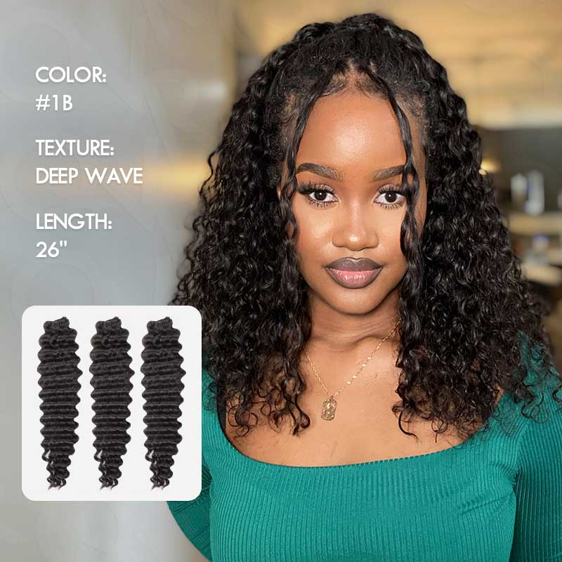 Onimehair™ Soft Deep Wave Feather Crochet Braid Natural Black Human Hair Extensions