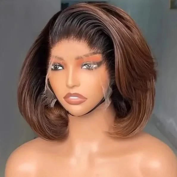 Ombre Brown Color Layered Cut Glueless 5×5 Closure Lace Bob Side Part Wear & Go Human Hair Wig - Onime Hair
