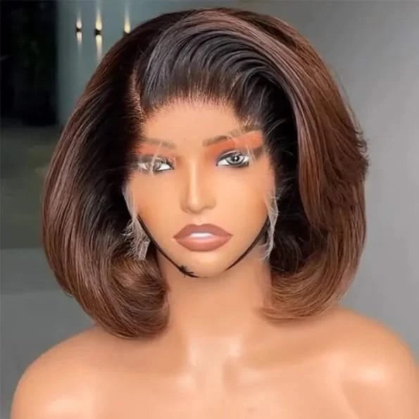 Ombre Brown Color Layered Cut Glueless 5×5 Closure Lace Bob Side Part Wear & Go Human Hair Wig - Onime Hair