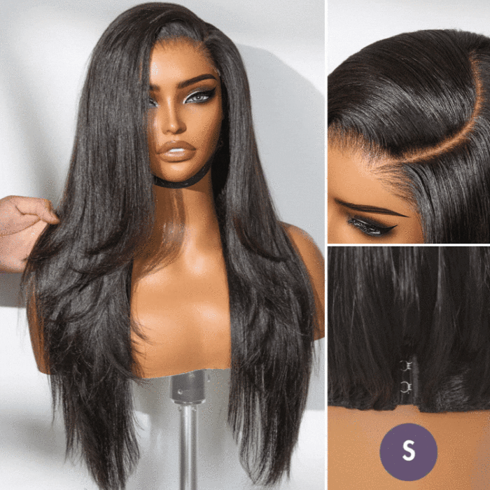 All-Day Comfort™ Wig 180% Density Butterfly Cut Layered Light Yaki Straight Glueless 7x7 Closure HD Lace Human Hair Wig Pre-Cut Lace - Onime Hair