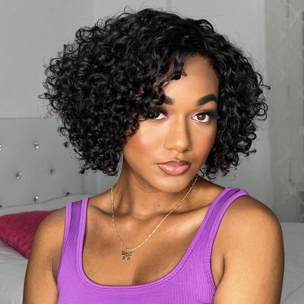 Bouncy Water Short Curly Human Hair Glueless 6×5 Lace Closure Wig Pre Plucked & Bleached Knots