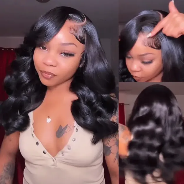 Loose Body Wave Layer Cut C-Side Part Human Hair Wig With Baby Hair Pull Go Glueless