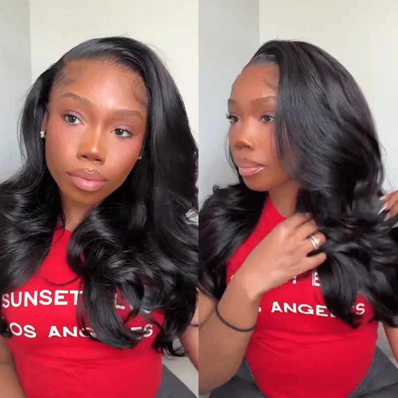 Loose Body Wave Layer Cut C-Side Part Human Hair Wig With Baby Hair Pull Go Glueless