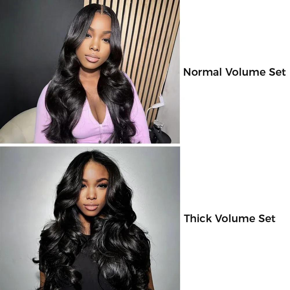 Onime Upgraded Seamless Clip in Hair Extensions Super Flat Body Wave Human Hair