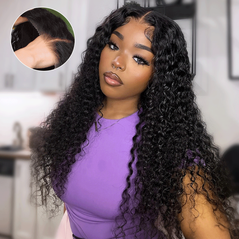 Deep Wave Pull Go Drawstring Glueless 6×5 13×6 HD Lace Closure Human Hair Wig Pre Bleached Knots