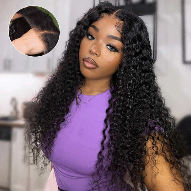 Deep Wave Pull Go Drawstring Glueless 6×5 13×6 HD Lace Closure Human Hair Wig Pre Bleached Knots