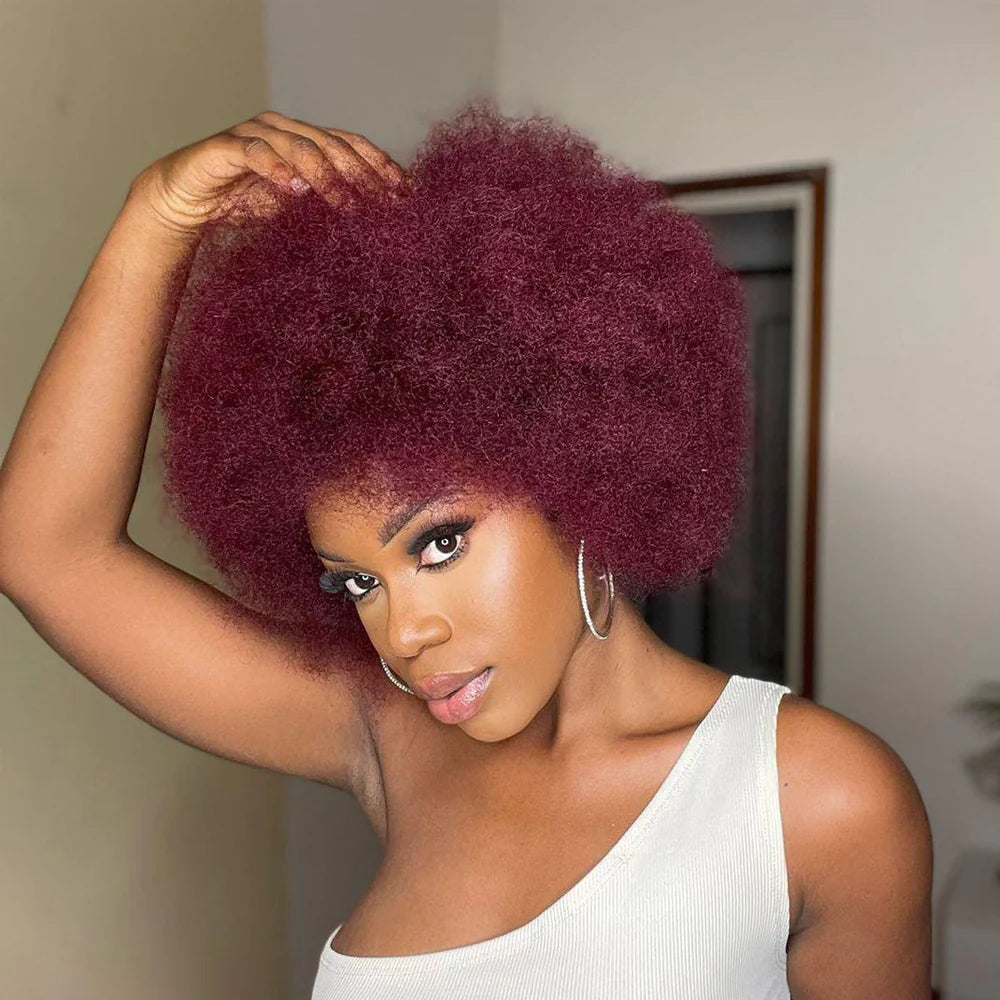 Onimehair™ Affordable Afro Kinky Bulk Human Hair 99J Burgundy Color For Braiding DreadLock